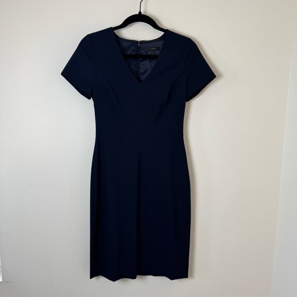 J. Crew Cap-Sleeve V-Neck Midi Dress | Italian Stretch Wool | Blue | Size 0 - Picture 5 of 15